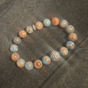Elegant Imperial Jasper Beaded Bracelet with Crystal Accents